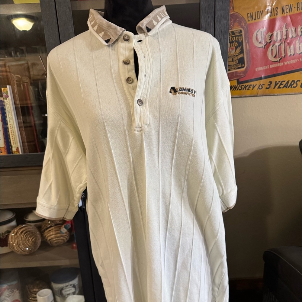 Greg Norman Collection Cream Button-Down Shirt with IBM and Avnet  logos